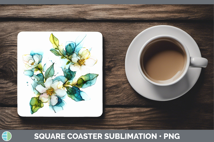 Gardenia Flowers 02 Alcohol Ink Square Coaster Sublimation D