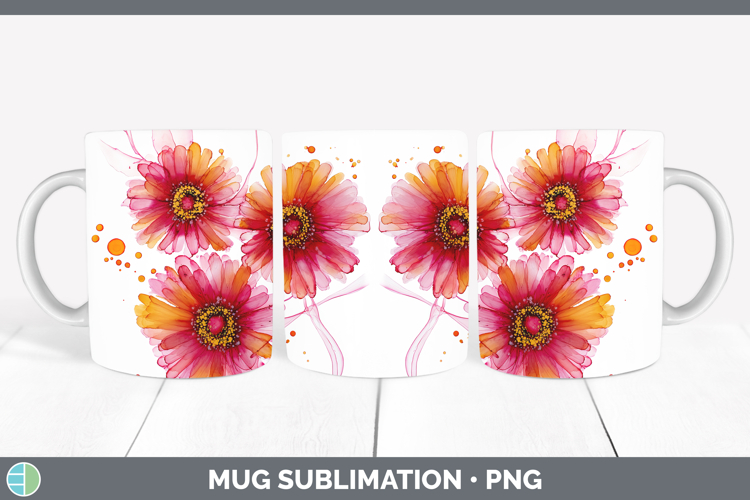 Gerbera Daisy Flowers 02 Alcohol Ink Mug Wrap Sublimation De