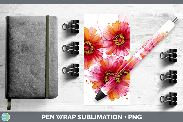 Gerbera Daisy Flowers 02 Alcohol Ink Pen Wrap Sublimation De