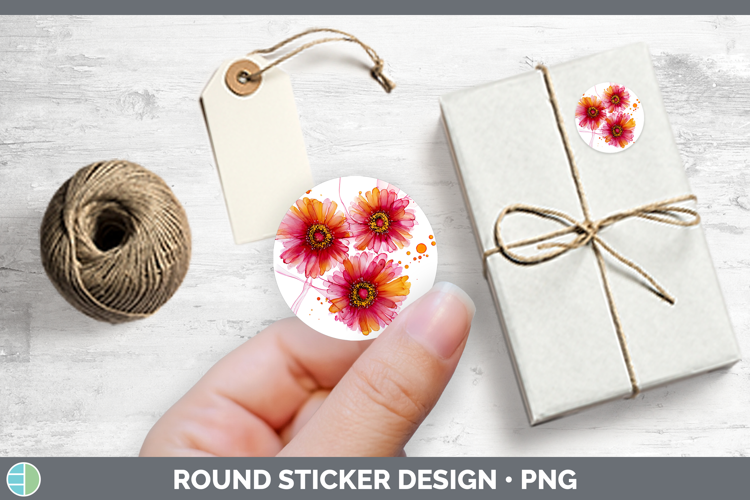 Gerbera Daisy Flowers 02 Alcohol Ink Stickers Design
