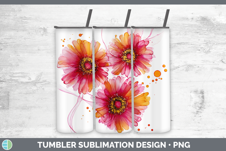 Gerbera Daisy Flowers 02 Alcohol Ink Tumbler Sublimation Des