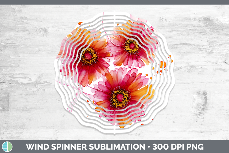 Gerbera Daisy Flowers 02 Alcohol Ink Wind Spinner Sublimatio