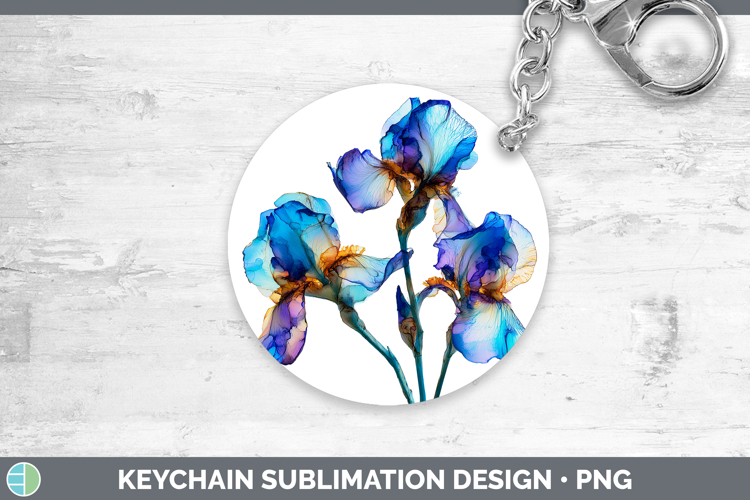 Iris Flowers 02 Alcohol Ink Keychain Sublimation Design