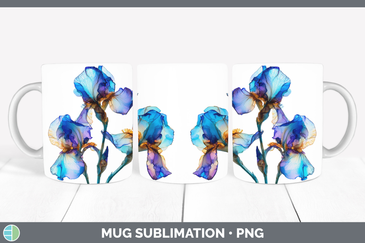 Iris Flowers 02 Alcohol Ink Mug Wrap Sublimation Design