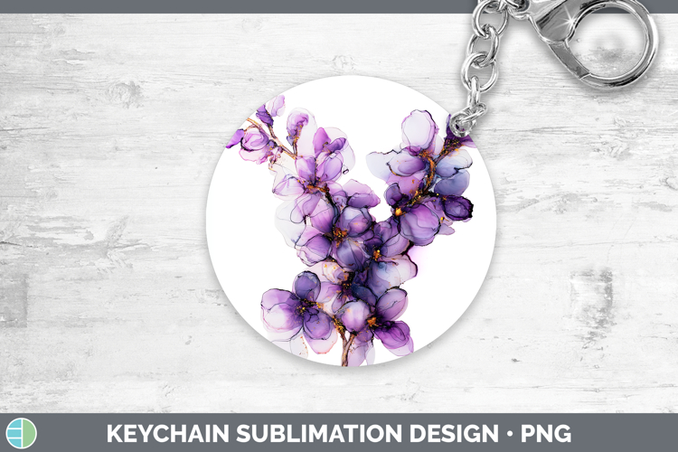 Lilac Flowers 02 Alcohol Ink Keychain Sublimation Design