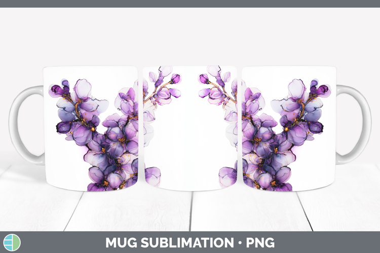 Lilac Flowers 02 Alcohol Ink Mug Wrap Sublimation Design