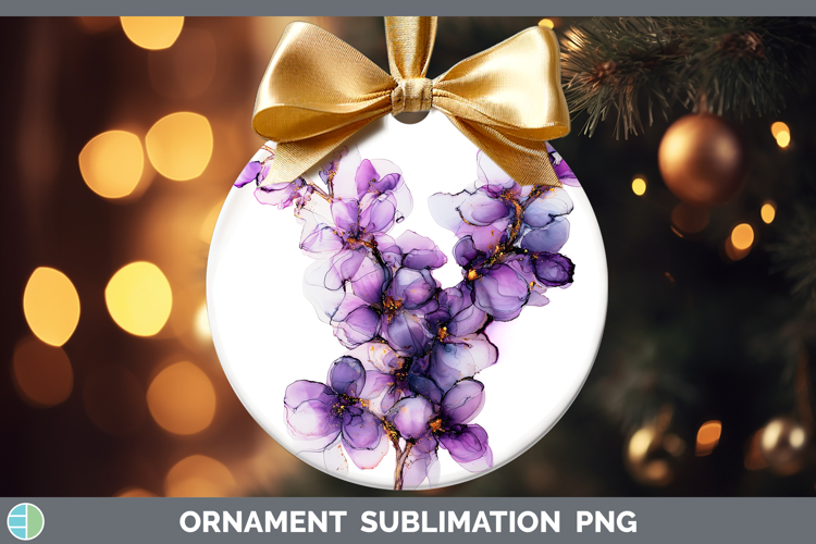 Lilac Flowers 02 Alcohol Ink Ornament Sublimation Design