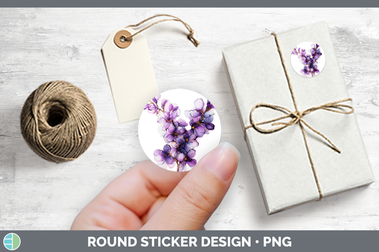 Lilac Flowers 02 Alcohol Ink Stickers Design
