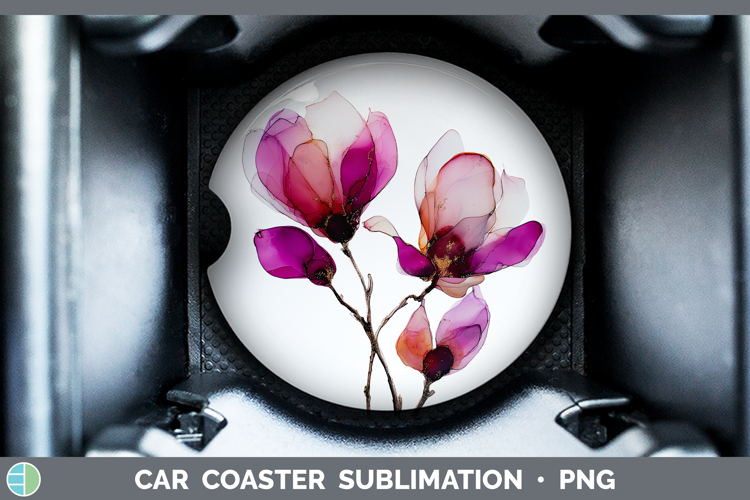 Magnolia Flowers 02 Alcohol Ink Car Coaster Sublimation Desi