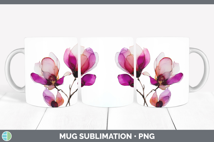 Magnolia Flowers 02 Alcohol Ink Mug Wrap Sublimation Design