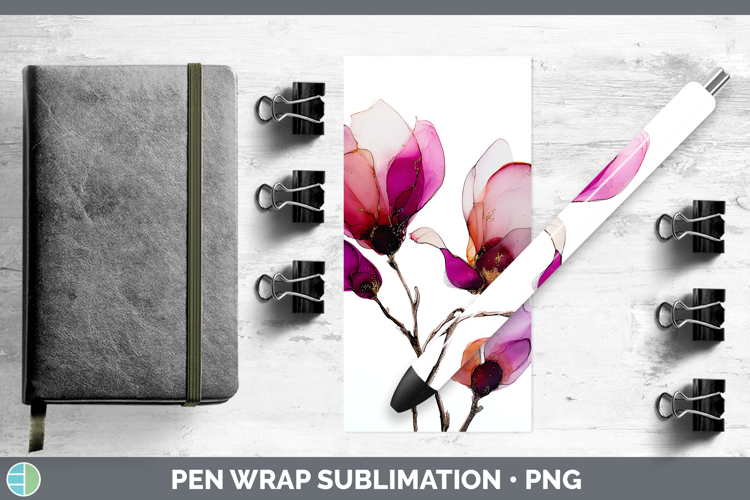 Magnolia Flowers 02 Alcohol Ink Pen Wrap Sublimation Design