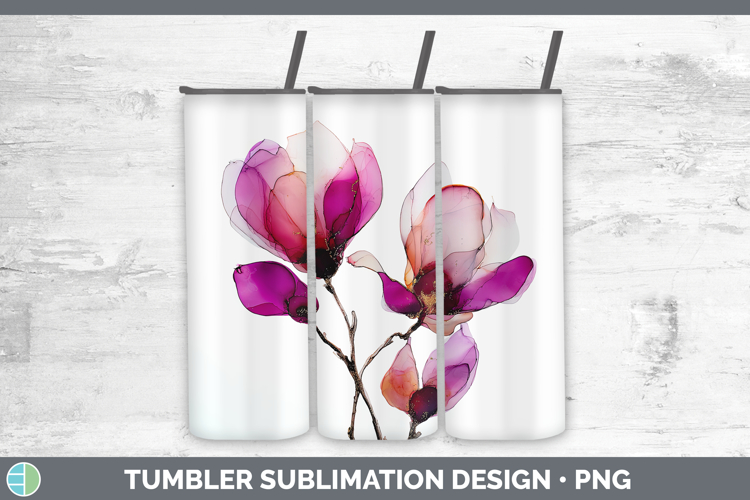 Magnolia Flowers 02 Alcohol Ink Tumbler Sublimation Design