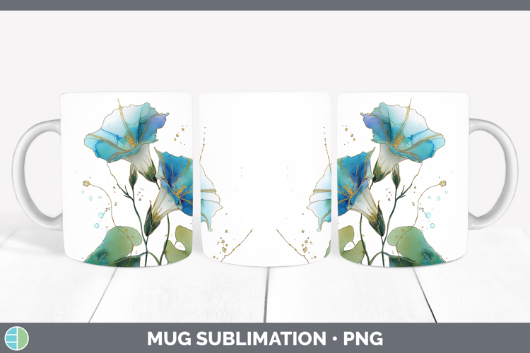 Morning Glory Flowers 02 Alcohol Ink Mug Wrap Sublimation De