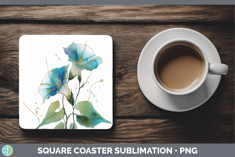 Morning Glory Flowers 02 Alcohol Ink Square Coaster Sublimat