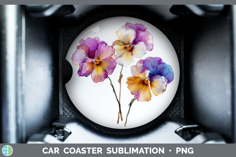 Pansy Flowers 02 Alcohol Ink Car Coaster Sublimation Design