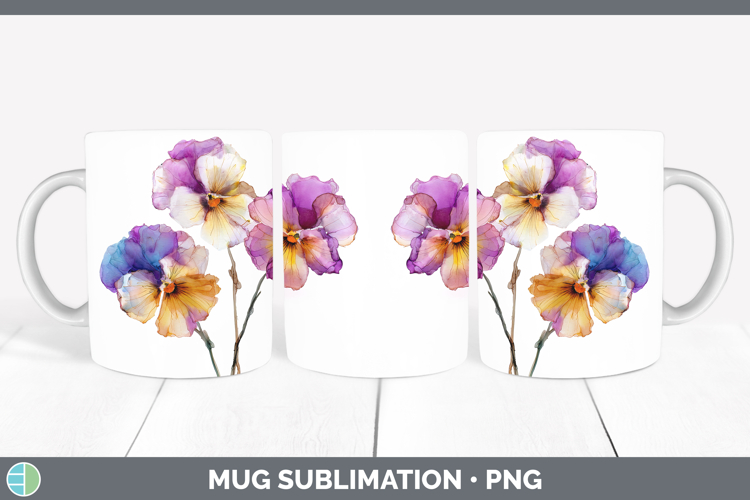 Pansy Flowers 02 Alcohol Ink Mug Wrap Sublimation Design