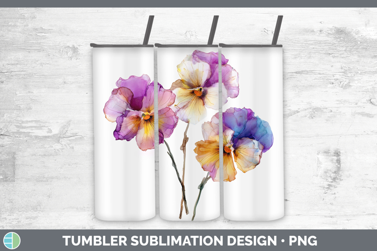 Pansy Flowers 02 Alcohol Ink Tumbler Sublimation Design