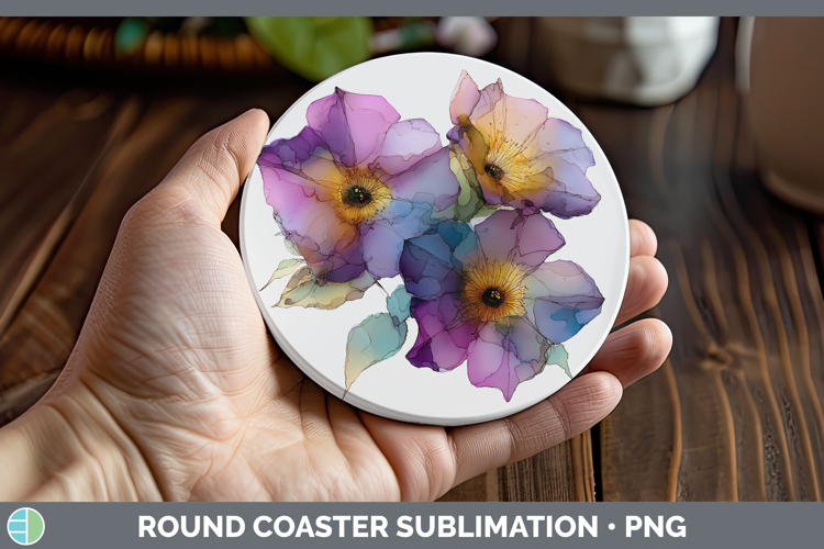 Petunia Flowers 02 Alcohol Ink Round Coaster Sublimation Des