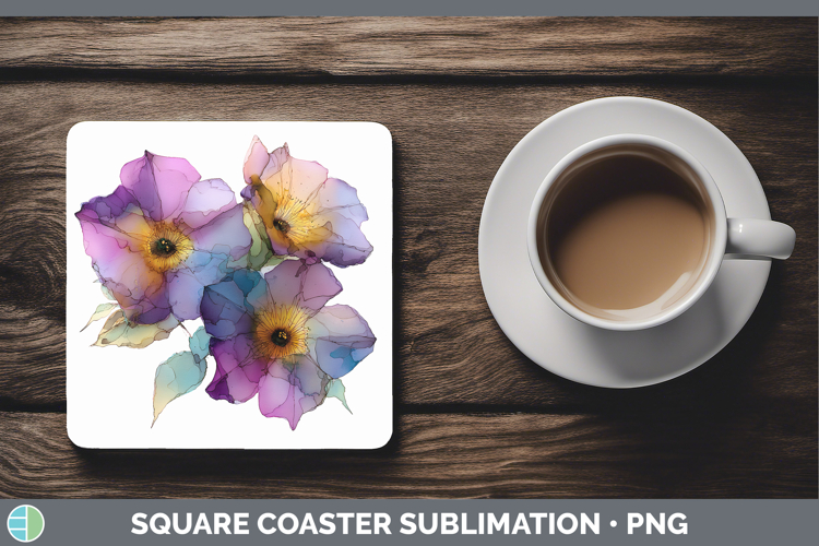 Petunia Flowers 02 Alcohol Ink Square Coaster Sublimation De
