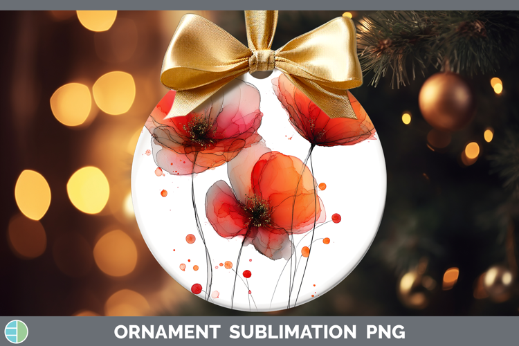 Poppy Flowers 02 Alcohol Ink Ornament Sublimation Design