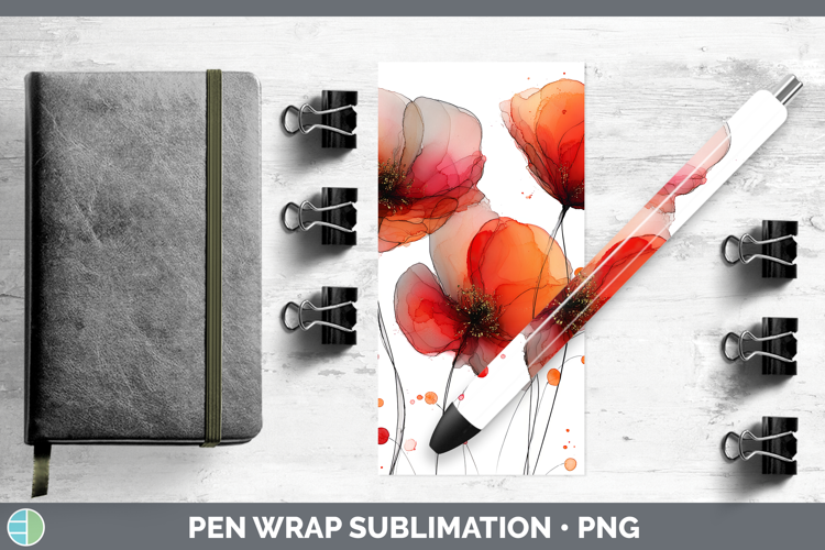 Poppy Flowers 02 Alcohol Ink Pen Wrap Sublimation Design