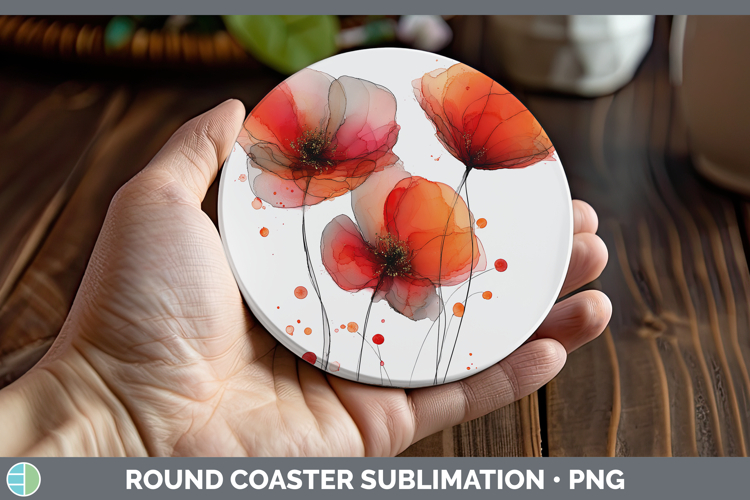 Poppy Flowers 02 Alcohol Ink Round Coaster Sublimation Desig