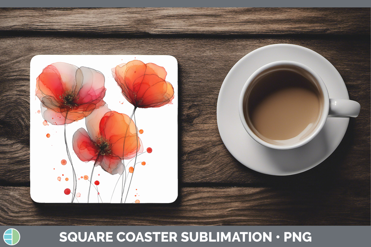 Poppy Flowers 02 Alcohol Ink Square Coaster Sublimation Desi