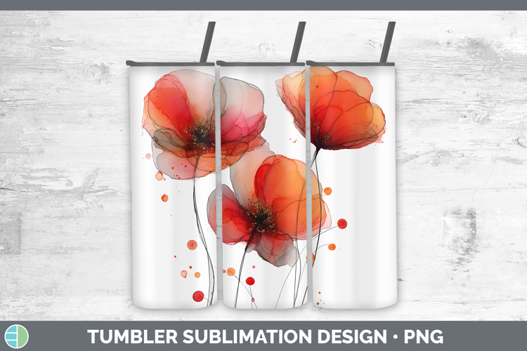 Poppy Flowers 02 Alcohol Ink Tumbler Sublimation Design
