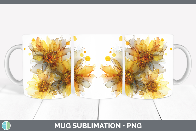 Sunflower Flowers 02 Alcohol Ink Mug Wrap Sublimation Design