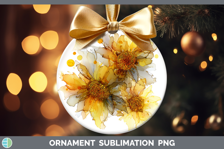 Sunflower Flowers 02 Alcohol Ink Ornament Sublimation Design