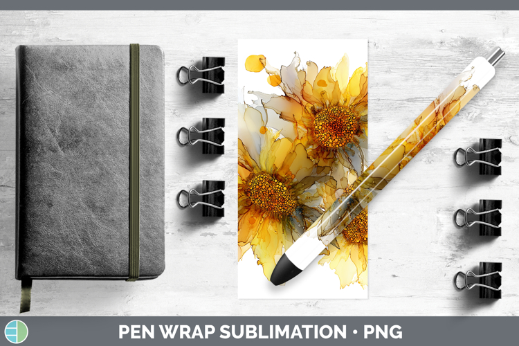 Sunflower Flowers 02 Alcohol Ink Pen Wrap Sublimation Design