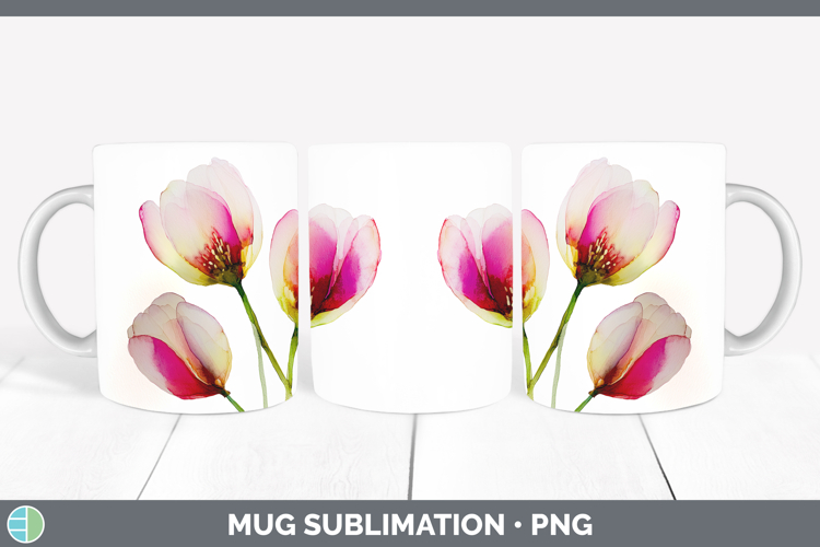 Tulip Flowers 02 Alcohol Ink Mug Wrap Sublimation Design