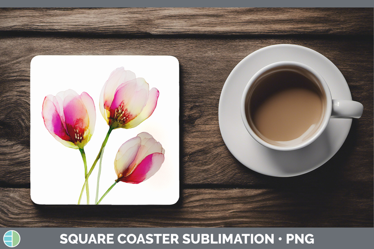 Tulip Flowers 02 Alcohol Ink Square Coaster Sublimation Desi