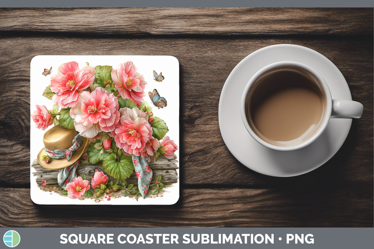 Flowers 02 Bandana Summer Begonia Square Coaster Sublimation