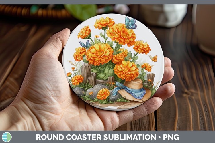 Flowers 02 Bandana Summer Calendula Round Coaster Sublimatio
