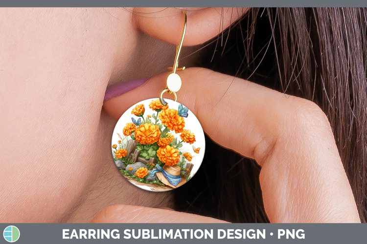 Flowers 02 Bandana Summer Calendula Round Earrings Sublimati