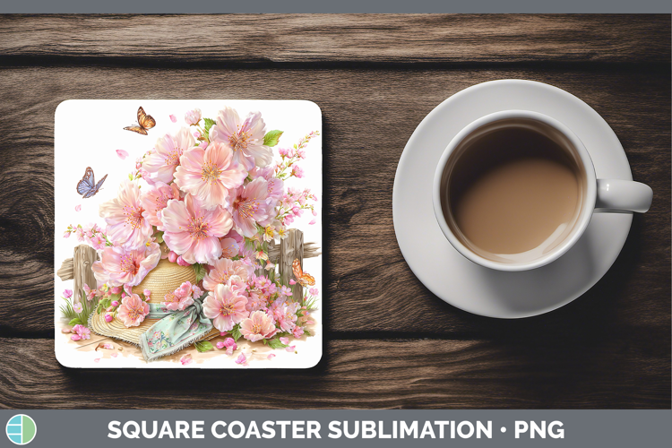 Flowers 02 Bandana Summer Cherry Blossom Square Coaster Subl