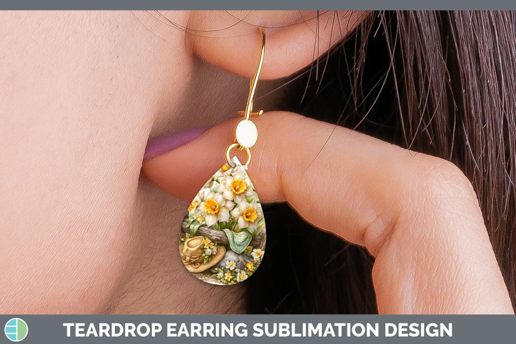 Flowers 02 Bandana Summer Daffodil Teardrop Earrings Sublima