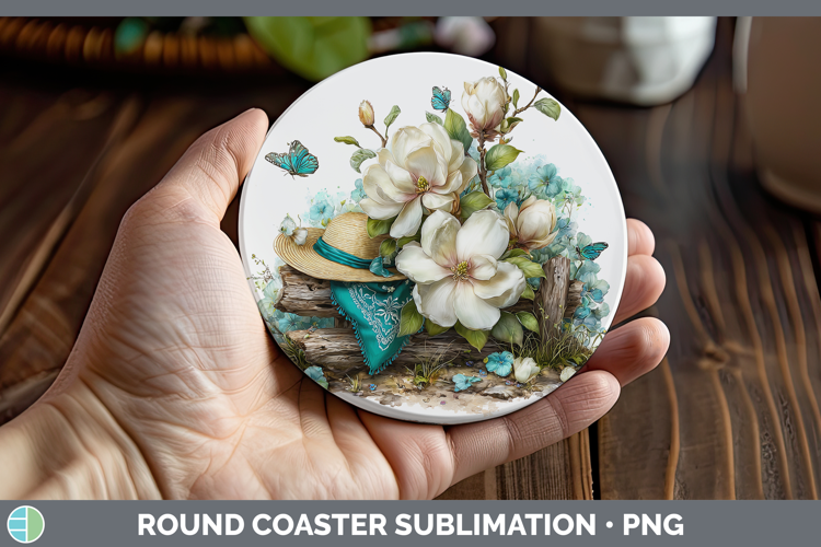 Magnolia Round Coaster Flowers 02 Bandana Summer Sublimation
