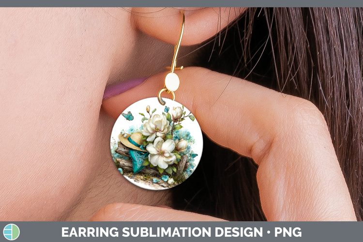 Magnolia Round Earrings Flowers 02 Bandana Summer Sublimatio