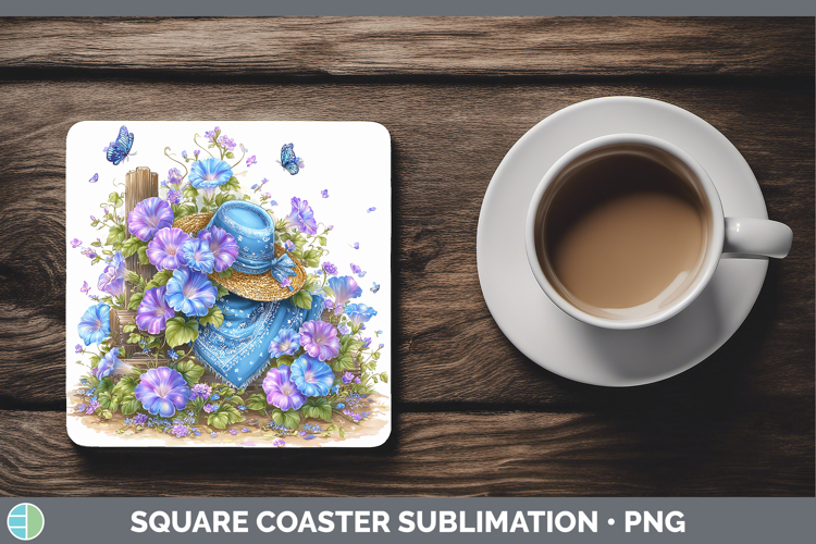Morning Glory Square Coaster Flowers 02 Bandana Summer Subli