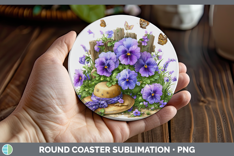 Pansy Round Coaster Flowers 02 Bandana Summer Sublimation Co