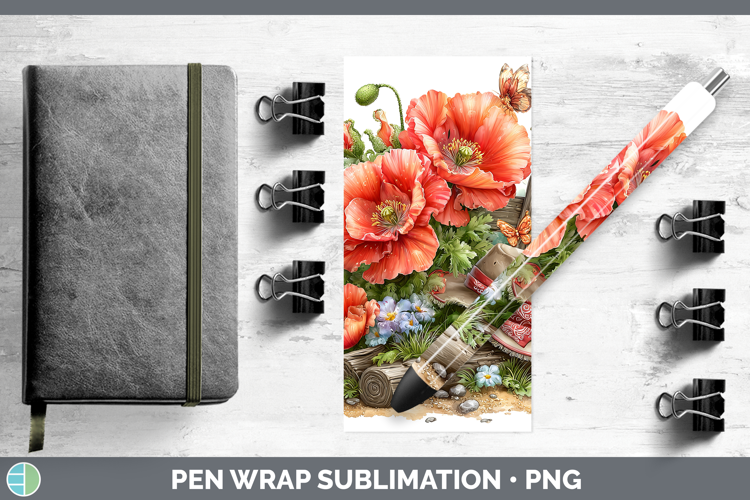 Poppy Pen Wrap Flowers 02 Bandana Summer Sublimation Pen Des