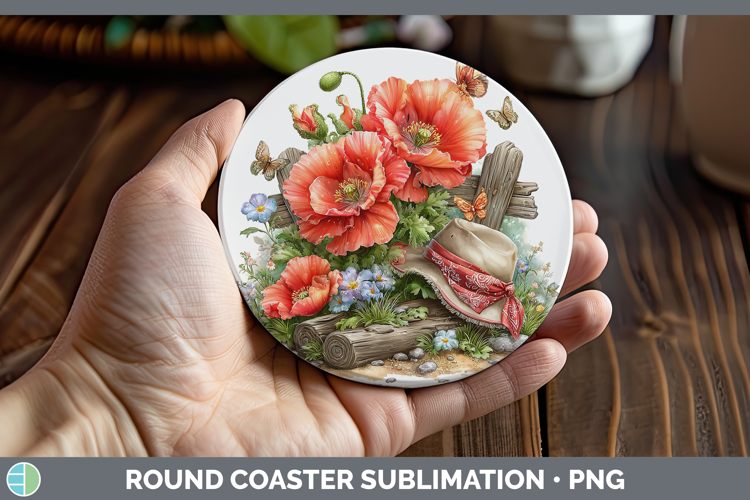 Poppy Round Coaster Flowers 02 Bandana Summer Sublimation Co