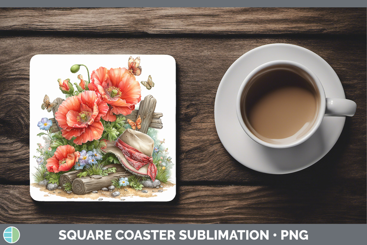 Poppy Square Coaster Flowers 02 Bandana Summer Sublimation C