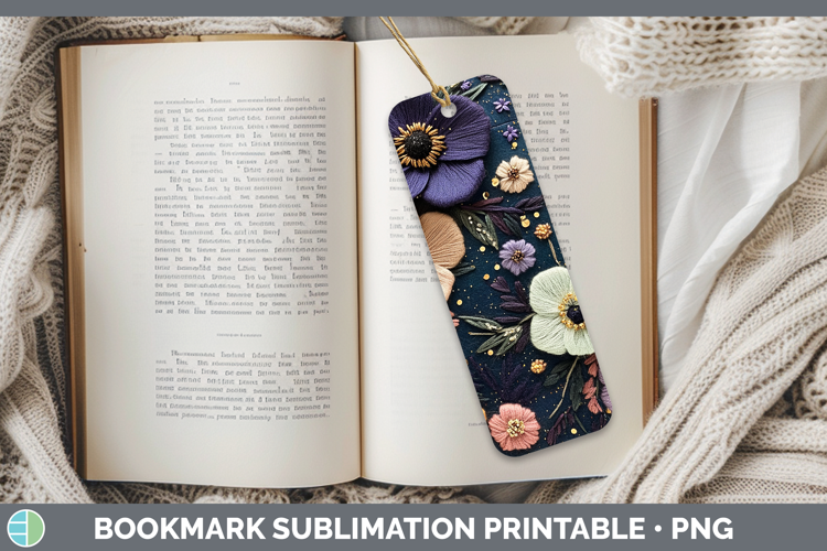 Flowers 02 Embroider Anemone Bookmark Sublimation Printable