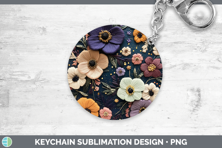 Flowers 02 Embroider Anemone Keychain Sublimation Keyring De