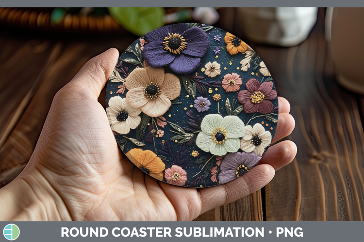 Flowers 02 Embroider Anemone Round Coaster Sublimation Coast