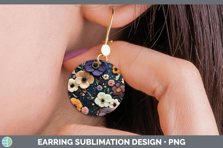 Flowers 02 Embroider Anemone Round Earrings Sublimation Earr