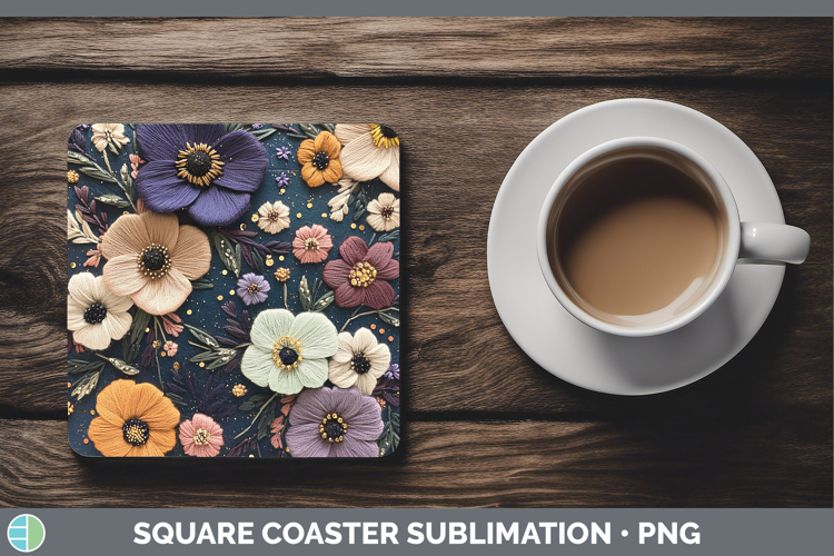 Flowers 02 Embroider Anemone Square Coaster Sublimation Coas